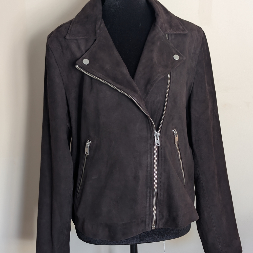 NWOT Quince Women's  100% Suede Biker Jacket Size XL Charcoal Black Luxe!